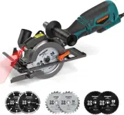 Compact Laser Guide Circular Saw, 5.8A - Includes 6 Blades for Wood, Tile, Metal
