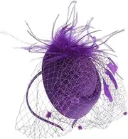 [Healvian] Fascinator Hat Women Tea Party Headband Mesh Headpiece for Wedding Banquet Purple