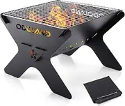 Odoland Camping Fire Pit, Portable Fire Pit for Camping, 2 in 1 Wood Burning Fire Pit Grill with Detachable Cooking Grate for Outside BBQ, with Carry Bag