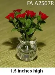 Roses in Glass Pitcher Dollhouse Miniature 1:12 Scale