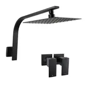 ACA WELS WATERMARK Square 8'' Ultrathin Stainless Steel Rainfall Shower Head Gooseneck Wall Arm Twin Taps Black