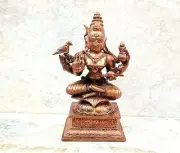 Copper Handmade Goddess Sharada Maa Figurine Statue Rich Patina Antique Finish