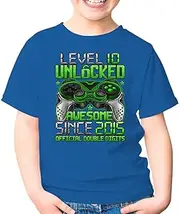 [Generic] Double Digits Level 10 Unlocked 10th Birthday 10 Years Old Games Gamer Gaming Cute Unisex Kids Shirt