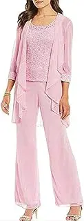 [Botong] Women's Chiffon Lace Mother of The Bride Dress 3 Pieces Pant Suits for Wedding Plus Size