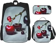 [CADREWY] Red Cherries Pattern Print Travel Bag Adjustable Shoulder Straps Lunch Bag Pencil Case Large Capacity Bag, Black, One Size