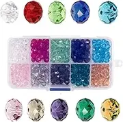 (8MM) - Bingcute Wholesale Briolette Crystal Glass Beads Finding Spacer Beads Faceted 5040 Briollete Rondelle Shape 6x8mm Assorted Colours with Container Box (300pcs)