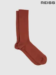 Reiss Rust Orange Jace Cotton-Blend Logo-Embroidered Socks (AY8347) | $30