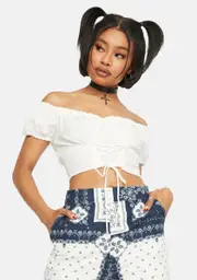 [Bailey Rose] Tie Front Milkmaid Top
