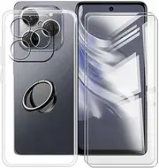 [YQINHHME] Clear Case for Tecno Spark 20 Pro (6.78") with 2 X Screen Protector + 360° Magnetic Ring Holder, Slim Shockproof Protective Cover Soft Silicone Phone Case for Tecno Spark 20 Pro