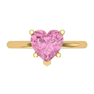 2.0Ct Heart Cut Pink Gemstone Gold Solitaire Engagement Promise Bridal Ring