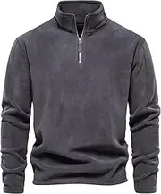[Ausing] Men Fleece Jackets Plus Size Long Sleeve Sweatshirts Casual Quarter Zip Jumper Comfort Stand Collar Sweatshirt Warm Simple Stretch Jumpers S-XXL