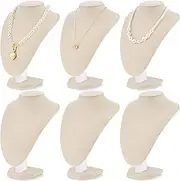 Huquary 6 Pcs Necklace Display Stand Necklace Holder Jewelry Bust Display Stands for Selling Home Store Trade Shows Photography Props Retail(Flaxen,Linen)