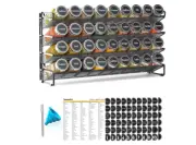4-Tier Stackable Spice Rack with 36 Glass, Empty Bottle Organizer with Label