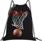 JEJEA Basketball Print Drawstring Backpack Waterproof Back Bag Cinch Bags Swim Gym Travel Bag For Men Women, White, One Size