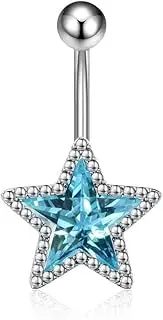 [Niaspi] 14G Star Belly Button Ring for Women Stainless Steel Clear CZ Belly Navel Barbell Rings Dainty Belly Piercing Jewelry