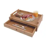 Bamboo Wooden Serving Tray Tea Coffee Lap Tray Table Drawer Breakfast Food Table