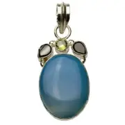 Sterling Silver Blue Chalcedony Agate Stone Cubic Zirconia Pendant p1257