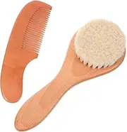 COOLHIYA Baby Brush Set for Newborns 2pcs Baby Hair Brush Comb Soft Wool for Gentle Scalp Care