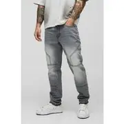 Mens Light Grey Slim Moto Panelled Gusset Let Down Hem Jeans