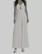 $495 Alice + Olivia Women's White Pleated V-Neck Chain-Strap Jumpsuit Size 0