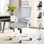 ALFORDSON Mesh Ergonomic Office Chair with Adjustable Headrest & Flip-up Armrest, Tilting Executive Computer Desk Chair with SGS Listed Gas-Lift, Swivel Gaming Chair(Arco White Grey)