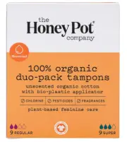 The Honey Pot Organic Duo-Pack Tampons, 9 Regular + 9 Super 851669008629VL