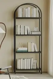 Bookshelf Arched Bookcase, Industrial Curved Metal Book Shelves, 72" Tall