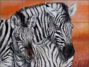 Zebra Tile Backsplash Ceramic Mural Hughbanks African Wildlife Art DHA064