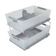 2 Tier Organiser with Dividers Under Sinks Pull Out Sliding Baskets Kitchen NEW