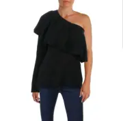 Aqua Ladies Cashmere, Ruffled, One-Shoulder Pullover Sweater/Top, Sm.