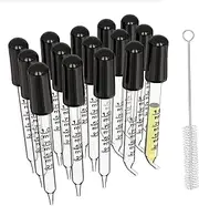Eye Dropper for Essential Oils, THJOPOKEEL 15Pcs Pipettes Dropper with Black Rubber Head, Calibrated Thick Glass Dropping Pipettes, Dropper Measurer, Dropper for Liquids, Straight Bent Tip, 1ml