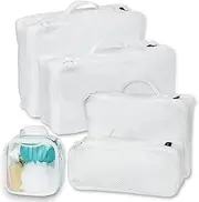 [cupacks] Travel Packing Cubes Set - 5 Pieces, Travel Accessories for plane, Luggage organiser, Include Clear Toiletry Bag (White)