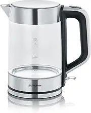 SEVERIN Glass Kettle with 1.7 L XXL Capacity, Powerful and Compact Kettle in High-Quality Design, Electric Kettle with Limescale Filter, 2200 Watt, Glass/Stainless Steel, WK 3420