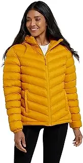 [Mountain Warehouse] Seasons Women's Quilted Jacket - Water Resistant Coat for Women, Front Pockets, Adjustable Cuffs and Hood, Winter Yellow 40, lemon tree, 8
