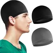 [WLLHYF] 2 Pieces Skull Caps Soft Cotton Sleep Hats Stretchy Beanie Breathable Headwear Helmet Liner Sweat Wicking Cap for Men Women Cycling Running Sports