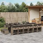 17 Piece Garden Dining Set with Cushions Grey Poly Rattan,Outdoor Furniture Sets-3211184