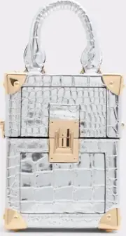 Aldo Zephyrinex Mini Chess Shape Bag. Top Handle, + CB Strap Silver/Gold Tone.