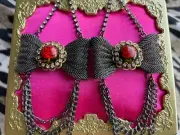 Betsey Johnson Vintage Roses Are Red Lucite Carved Rose BIG Pewter Bow Earrings