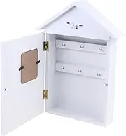 COMNESTBI 1PC Mediterranean Style Wooden Key Box Wall Mounted Storage Organizer House Shape Design with Hooks for Keys for Home and Tidy Environment