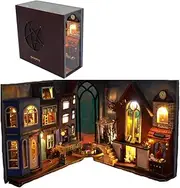 TOPBSFARNY DIY Miniature Book Nook kit -Bookend Magic House Building kit - Dollhouse Booknook Kit, 3D Wooden Puzzle Bookend Bookshelf Insert Decor with Light for Teens and Adults