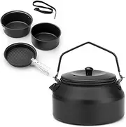 Oimzzr Cooking Pots Pans Kettle Set Lightweight Portable Camping Cookware Mess Kit for Camping Hiking Picnic Black