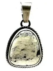 Navajo Sterling Silver Old Style White Buffalo Stone Pendant By Scott Skeets