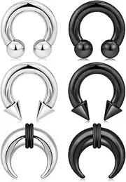 [Longbeauty] Septum Piercing Pincher Tapers 8G 6G 4G 2G Septum Stretching Kit C-Shape Horseshoe Ear Knife Earrings Nose Rings Pack of 6/12