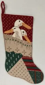 Bucilla Vintage Finished Needlepoint Christmas Stocking Three Geese