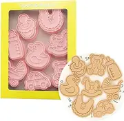 8 Pieces Cute Baby Shower Cookie Cutters Plastic Newborn Party Cookie Stamps Cookie Mould Press Baby Shower Cookie Mould Set Baking Kitchen Tools (Baby)