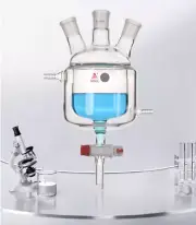 Lab Glassware whole jacket three necks reactor ptfe stopcock drain 24/29*3 doubl