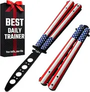 Butterfly Knife - Balisong Trainer - American Practice Butterfly Trainer with Sure Spring Latch - Balisong Knives NOT Real NOT Sharp Blade - Full Stainless Steel Fake Dull Trick CSGO Fidget Toy K14