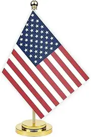 United States Desk Flag,12 inch Tall Small Americans Indoor Banner,Tiny Printing Decor For Office Home Table Meeting With Golden Metal Pole Base