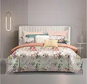 Coral Floral Duvet Cover 3 pcs Set Bed Cover Set Quilt Cover Set (Double)