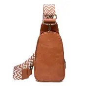 Women Chest Bag Sling Bag Small Crossbody PU Leather Shoulder Backpack for Traveling Hiking,Brown